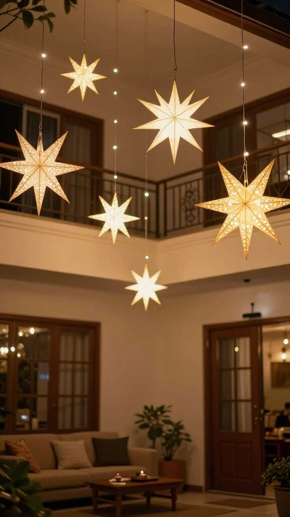 Star lanterns hanging from the ceiling