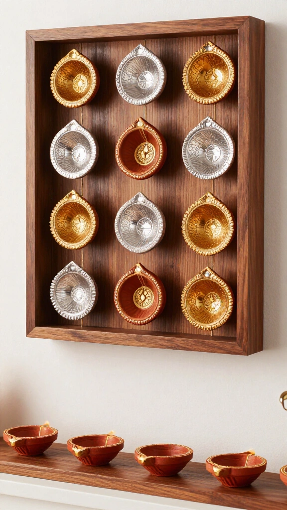 Hand-painted or embossed diya display