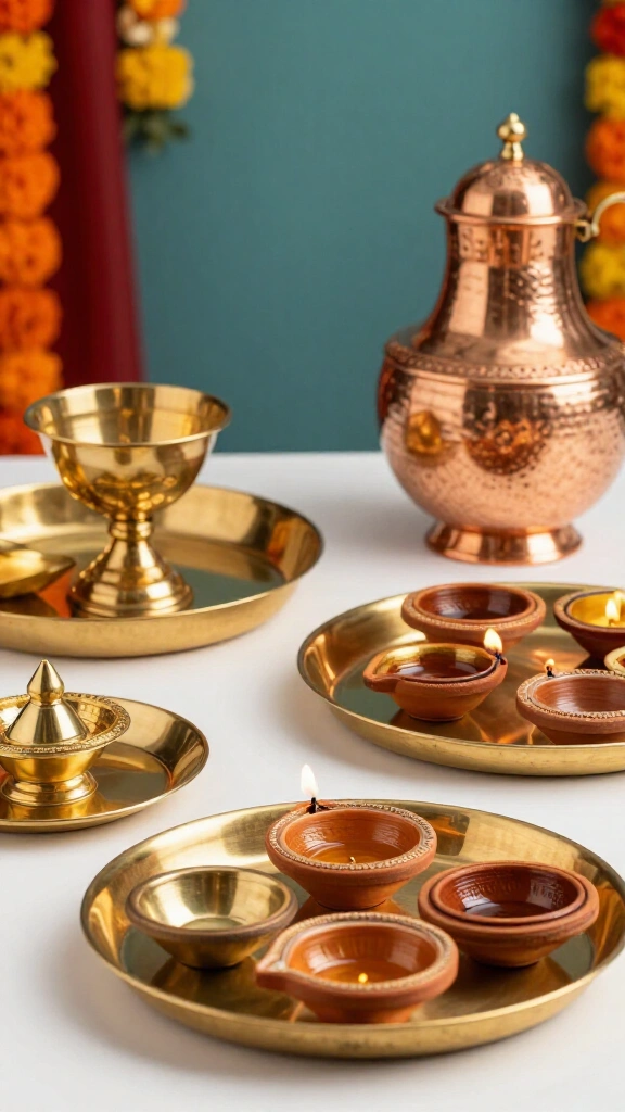 Brass and copper utensil displays