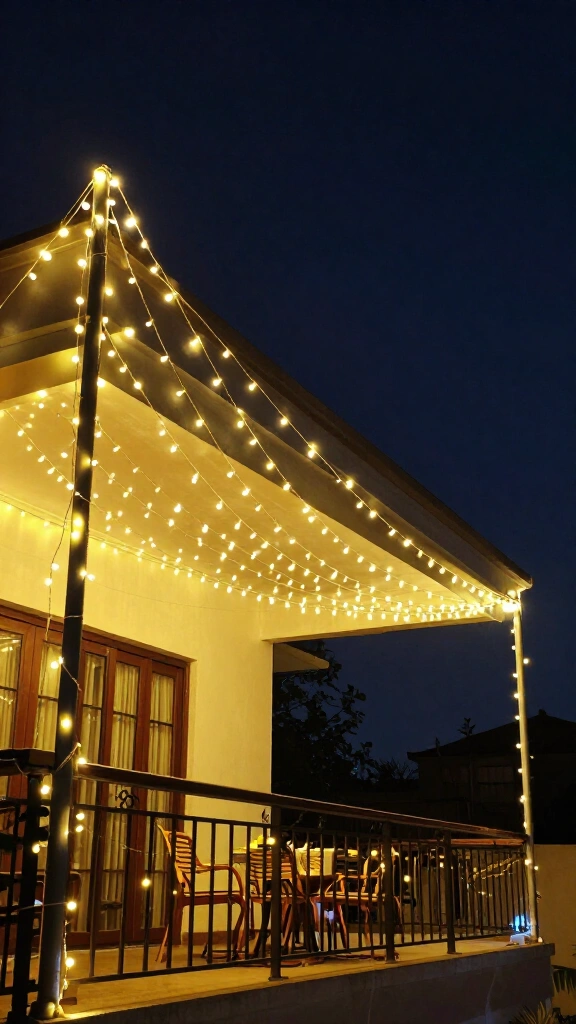 Balcony roof canopy of string lights