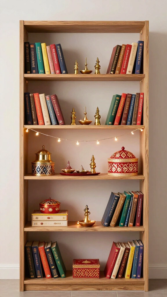Festive bookshelf and shelf styling