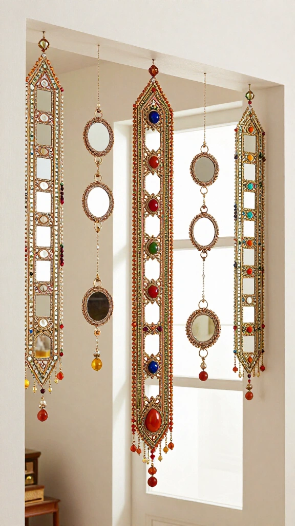 Hanging torans with beads and mirrors
