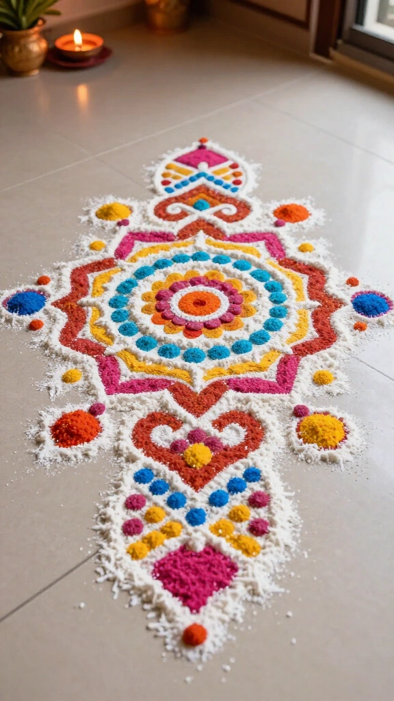 Traditional kolam-inspired floor art
