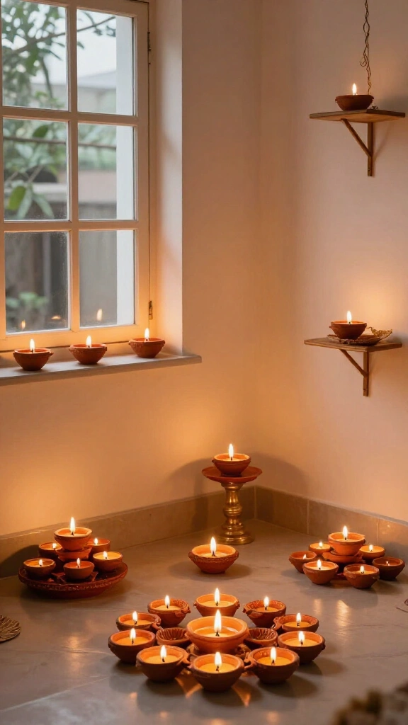 Layer Diyas in Clusters for a Dramatic Glow Effect