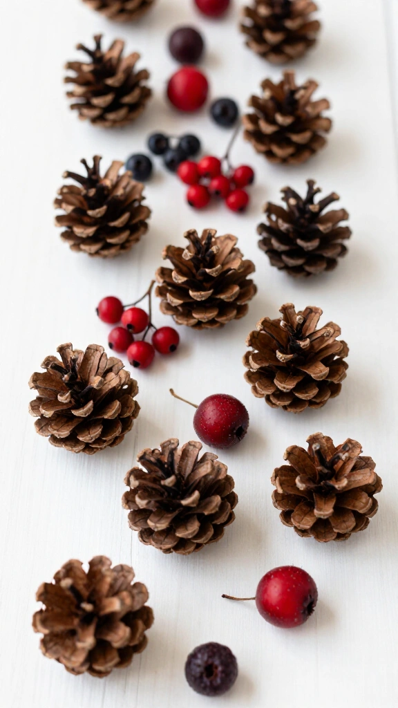Pinecones and Dark Berries Scattered Display