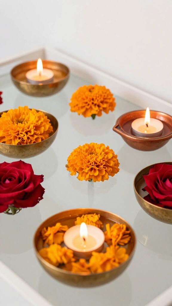 Float Flowers and Candles in Decorative Bowls