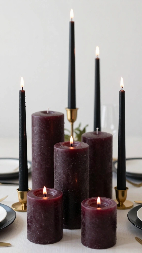 Dark Wax Taper Candles in Varying Heights