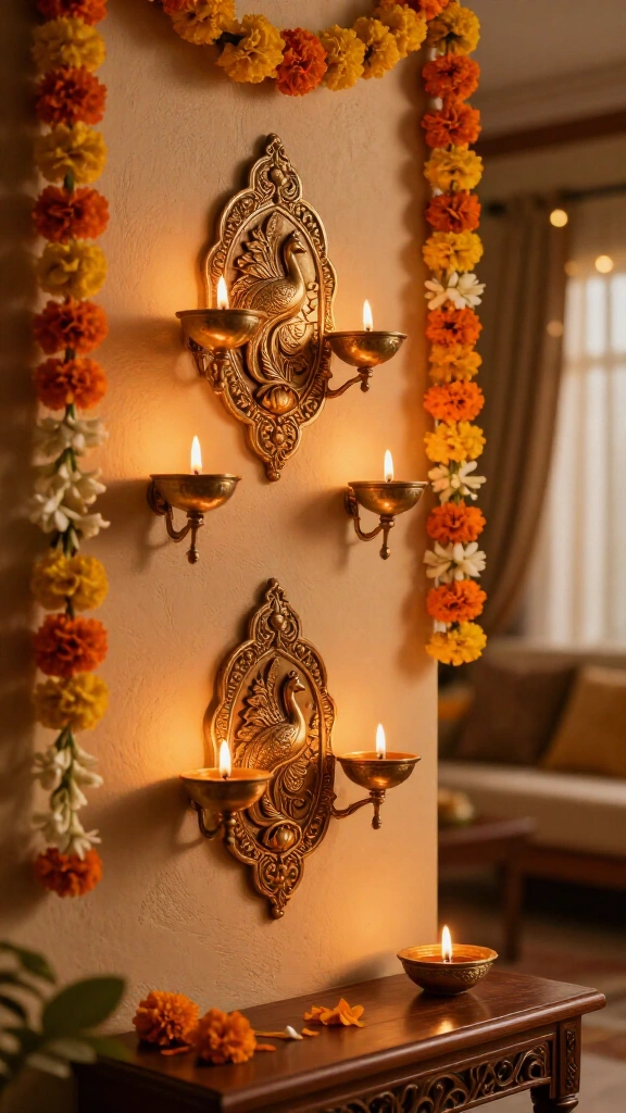 Brass Wall-Mounted Diya Sconces