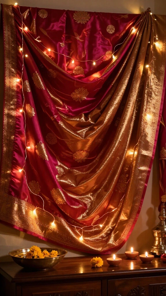 Repurposed Silk Saree Drapery with Micro-LEDs