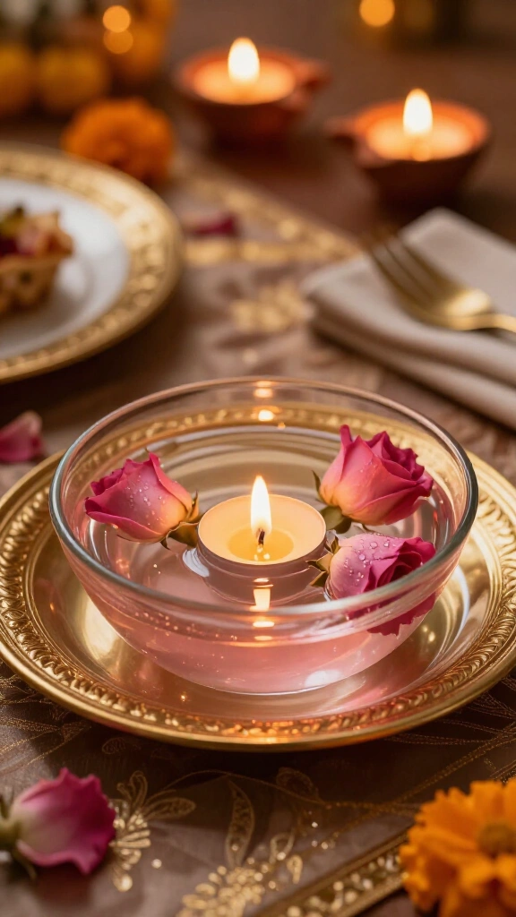 Floating Tea Lights in Rose Water Bowls