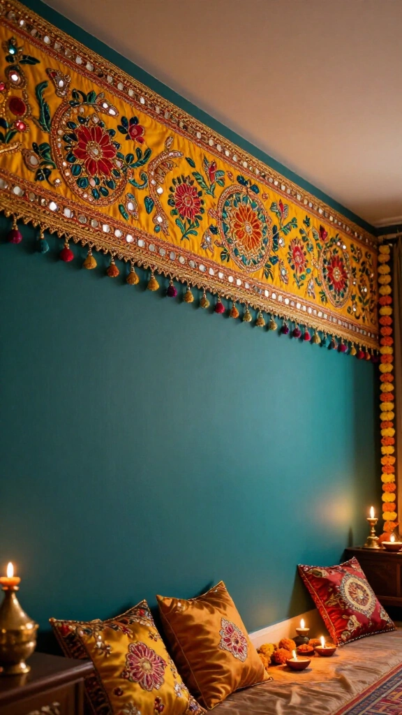 Embroidered Toran Pelmets on Accent Walls