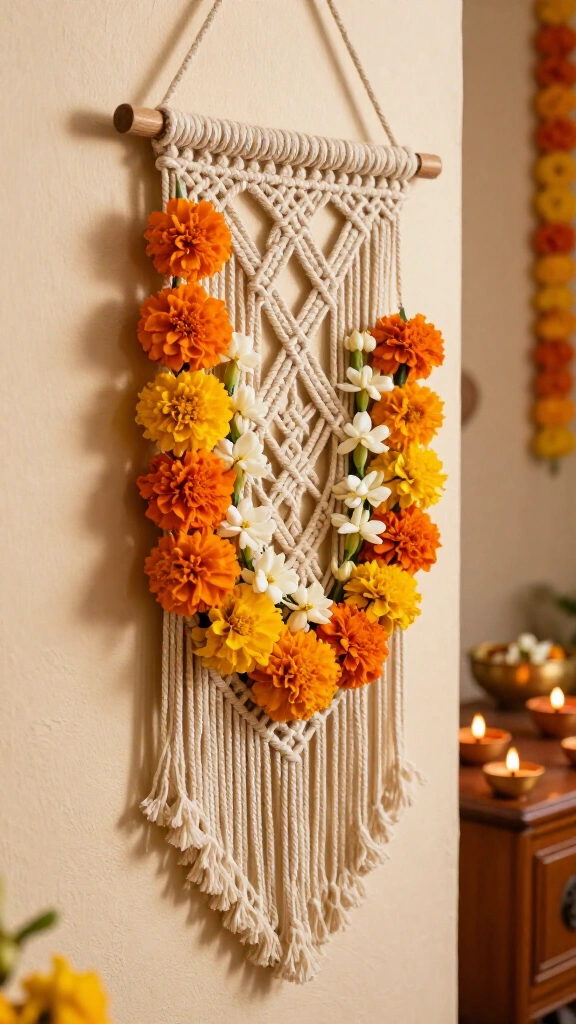 Macrame Wall Hangings with Fresh Floral Weaves