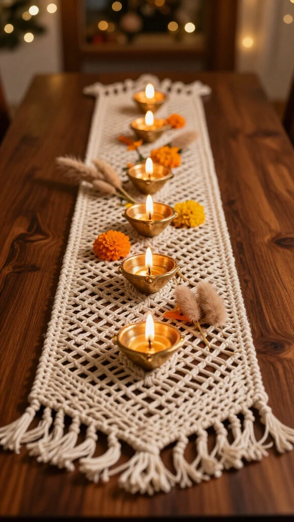 Macrame Runner with Brass Accents