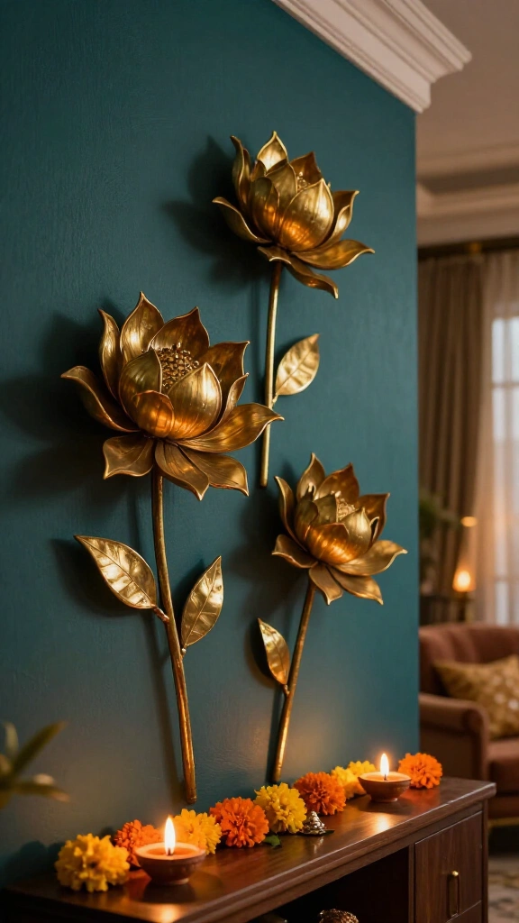 Gilded Metal Lotus Wall Sculptures