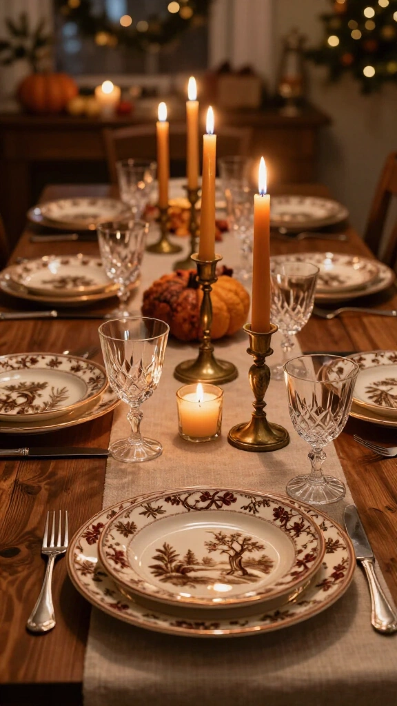 Vintage Transferware and Amber Taper Candles