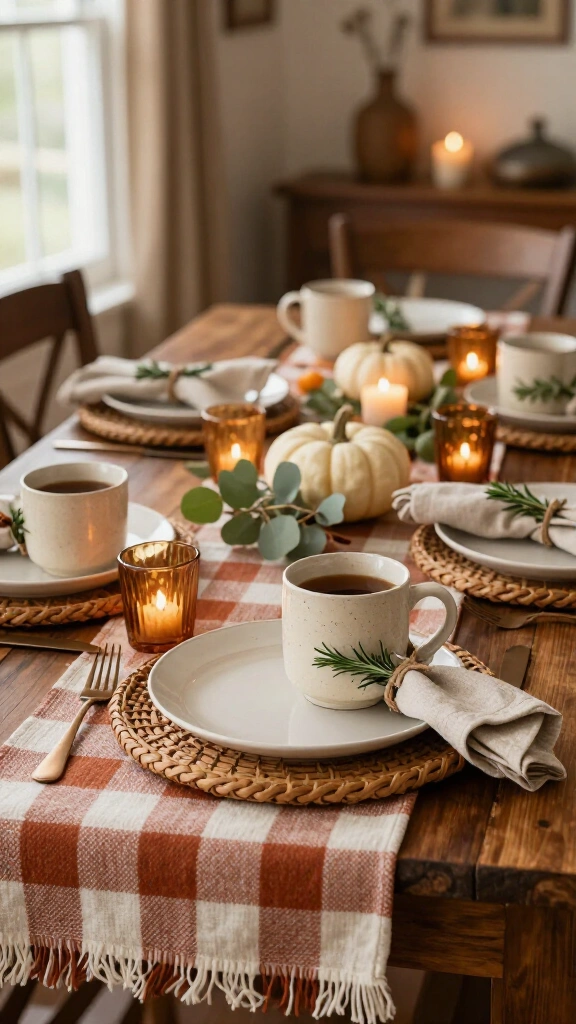 Farmhouse Buffalo Plaid and Woven Rattan Chargers
