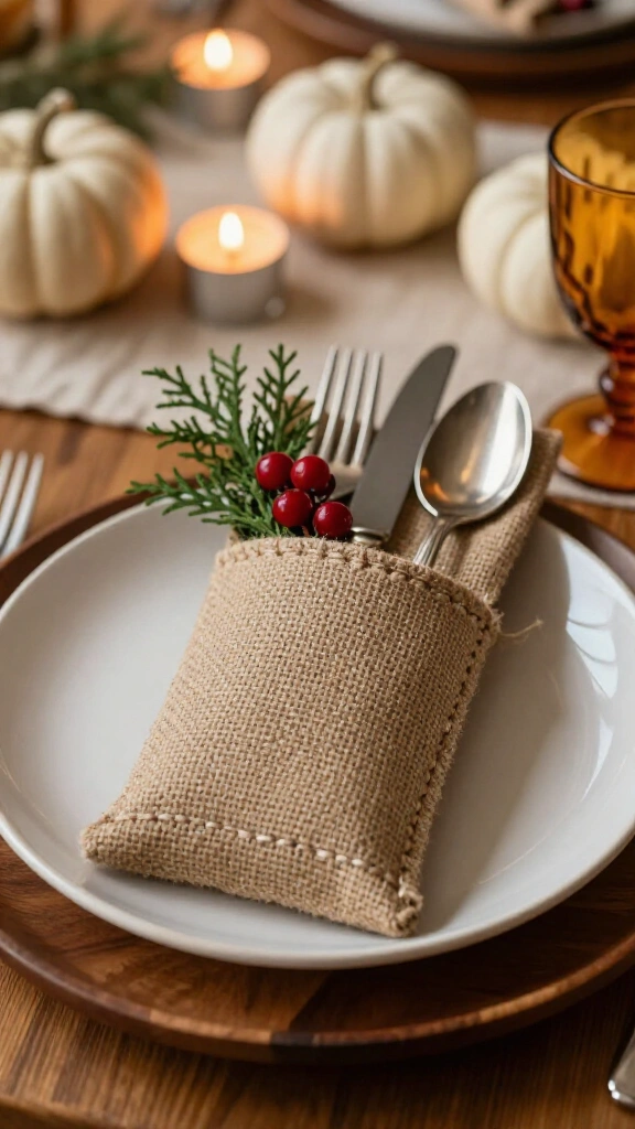 Burlap Pocket Cutlery Pouches