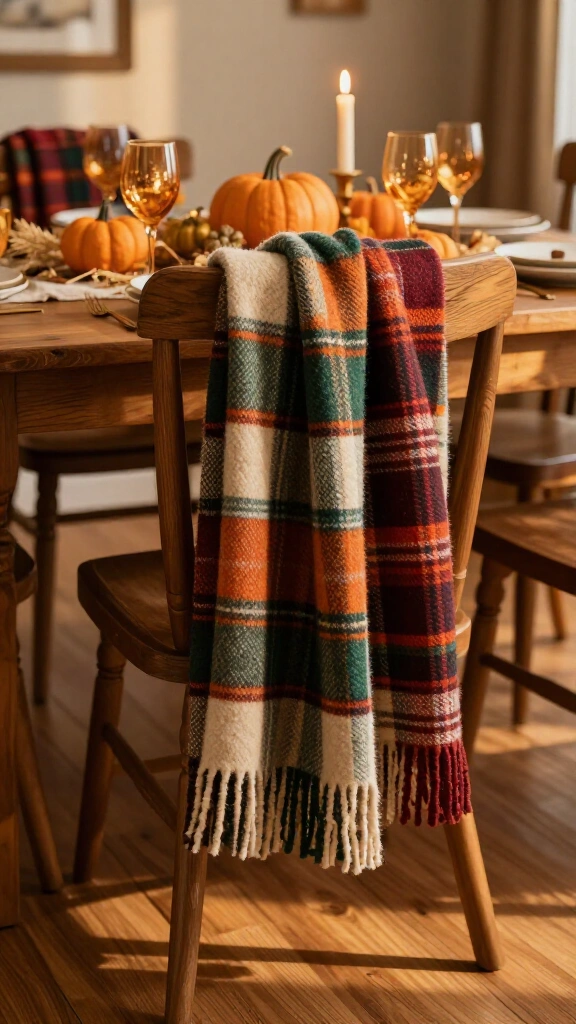Plaid Wool Throws Draped Over Dining Chairs