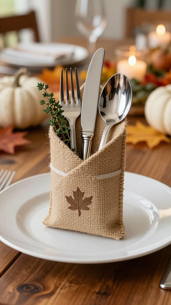 Burlap Pocket Silverware Holders