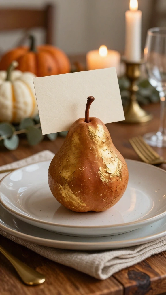 Gilded Pear and Apple Place Card Holders
