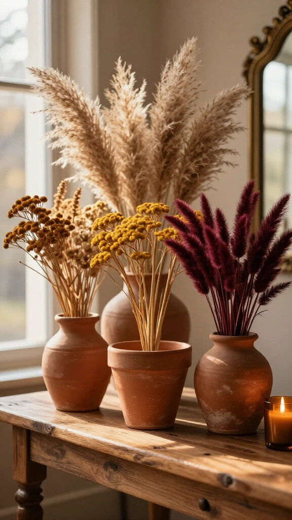 Warm Terracotta Pots with Preserved Botanicals