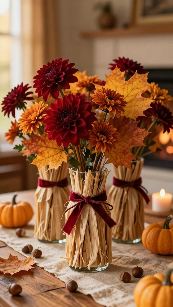 Dried Corn Husk Floral Vases