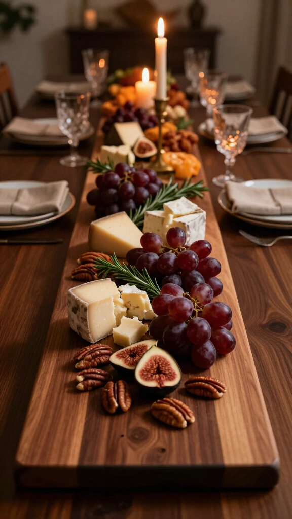 Moody Dark Wood Charcuterie Boards as Table Runners