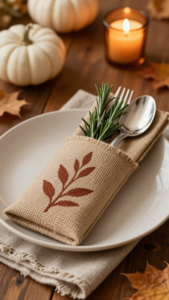 Monogrammed Burlap Silverware Sleeves