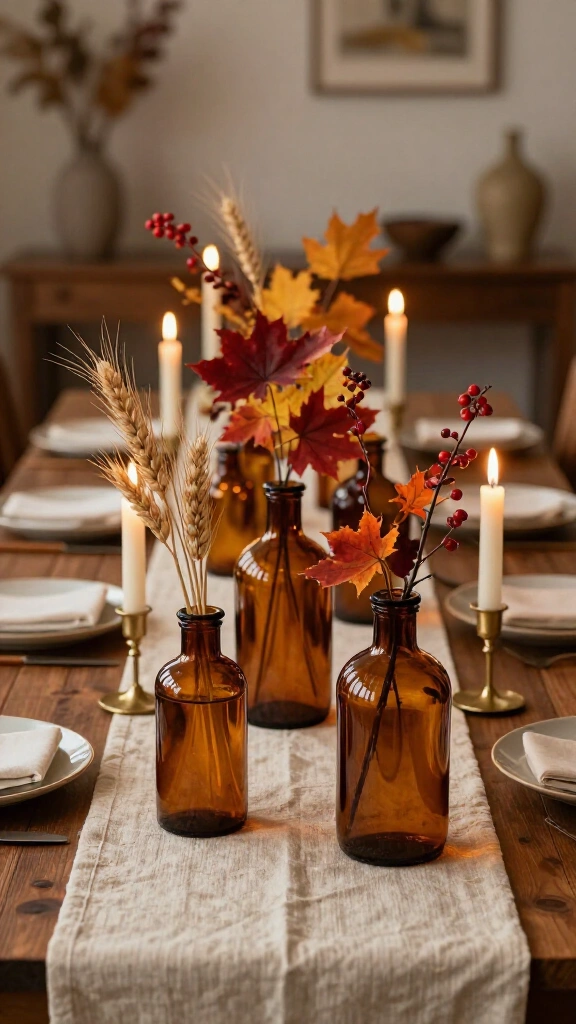 Foraged foliage and amber glass bottles