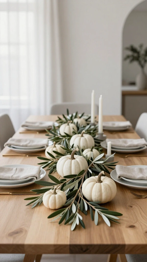 Monochromatic white pumpkins and olive branches