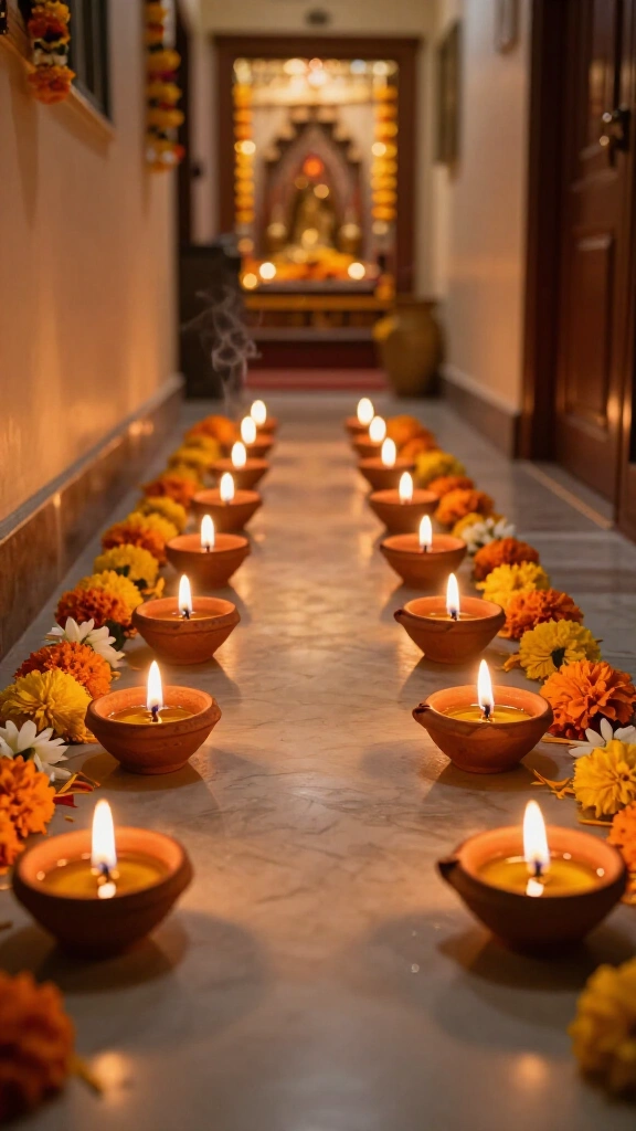 Glowing Terracotta Diya Pathway