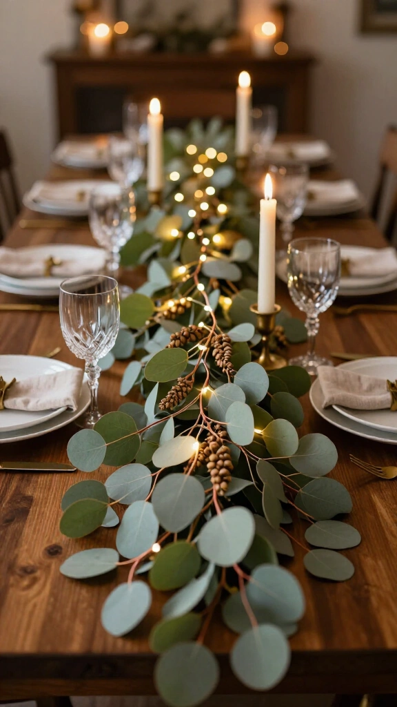 Eucalyptus and warm fairy light garland