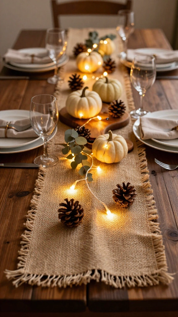 Burlap Runners with Twinkle Fairy Lights