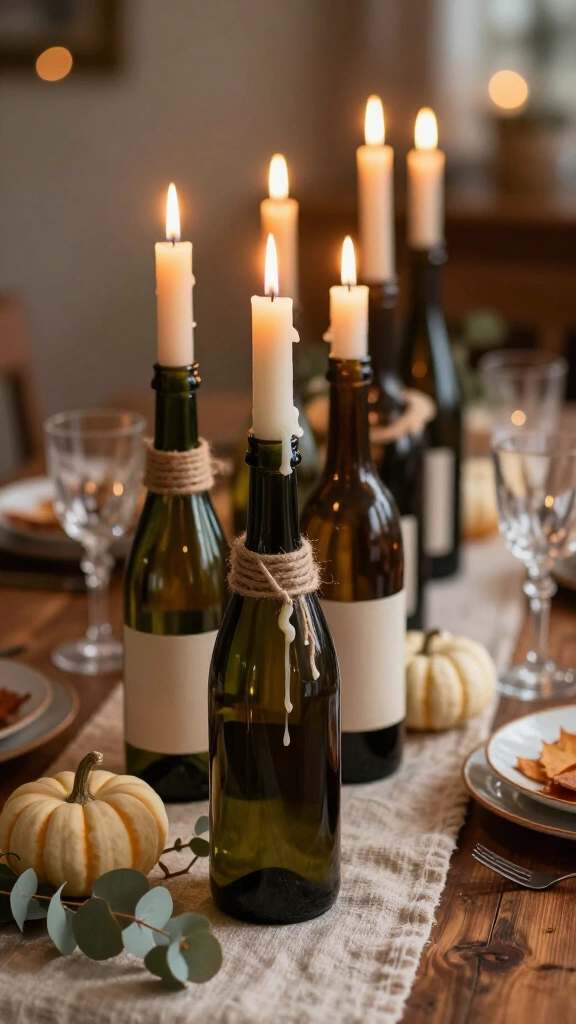 Taper Candles in Wine Bottles with Twine